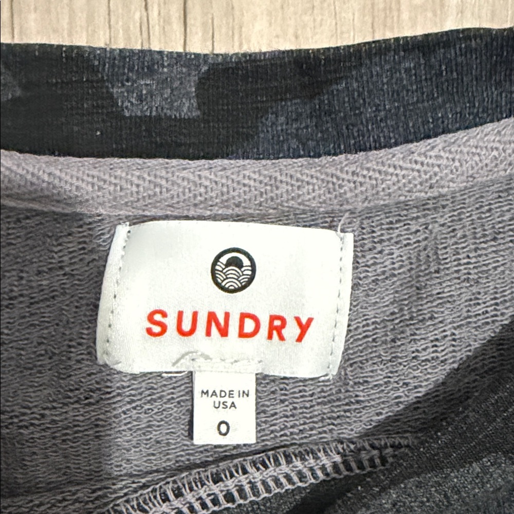 Sundry Anthro Camo Pullover Sweatshirt Gray Black Size 0 French Terry Made USA - Picture 2 of 4